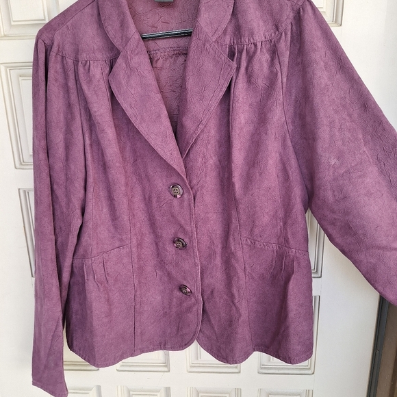 RQT Women's Purple Blouse Long Sleeve Curve Yoke Collar/Cuffs Button Front - Picture 7 of 8